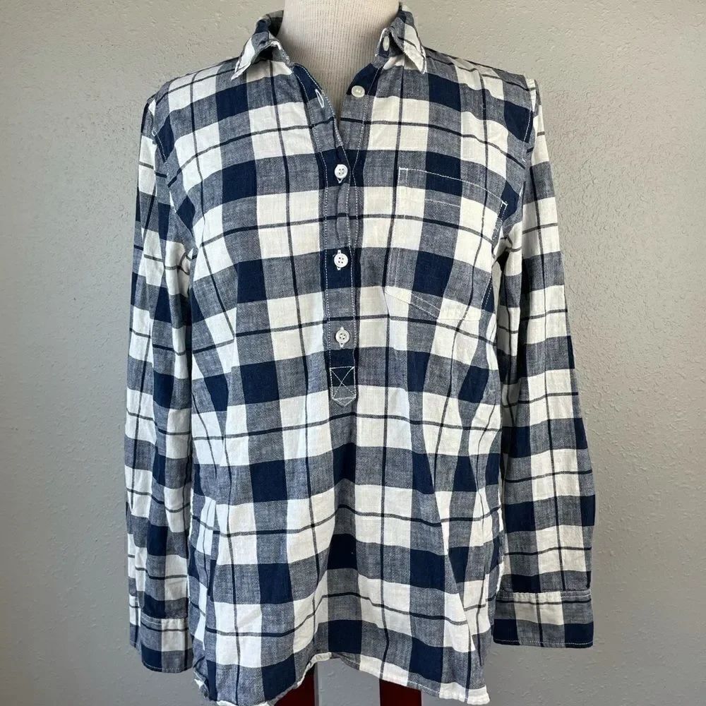J. Crew Half Button Down Flannel Top Size S EUC